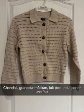 Mango Beige Collared Openwork Button-Up Cardigan